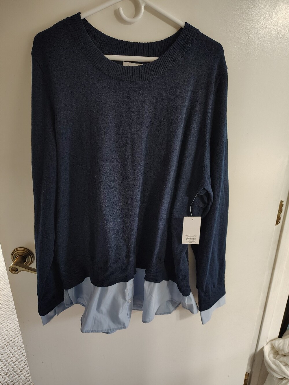 Croft & Barrow Navy Sweater with Light Blue Faux Undershirt.